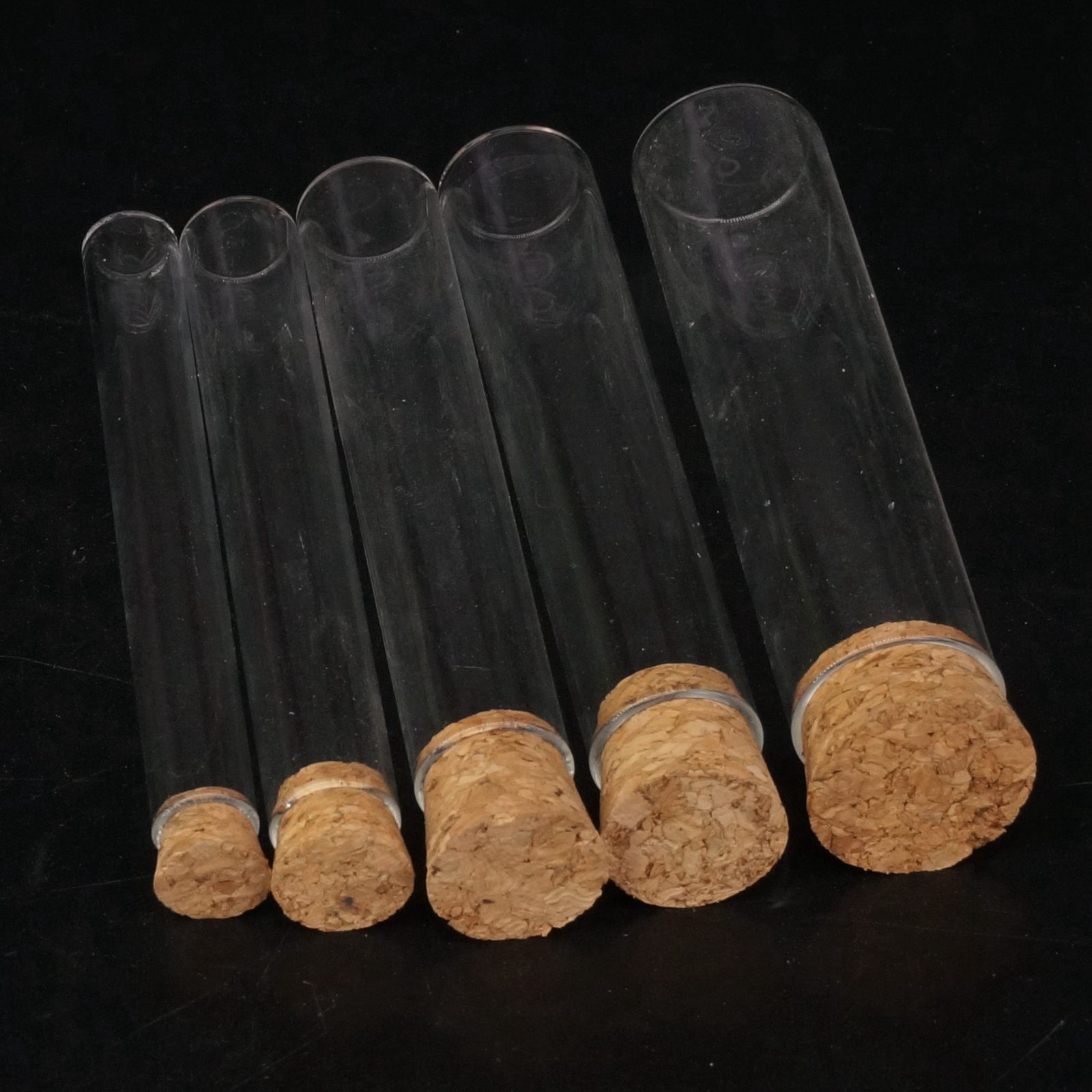 Lot5 12-40mm Lab Glass Test Tube Flat Bottom With Wood Stopper Thermostability