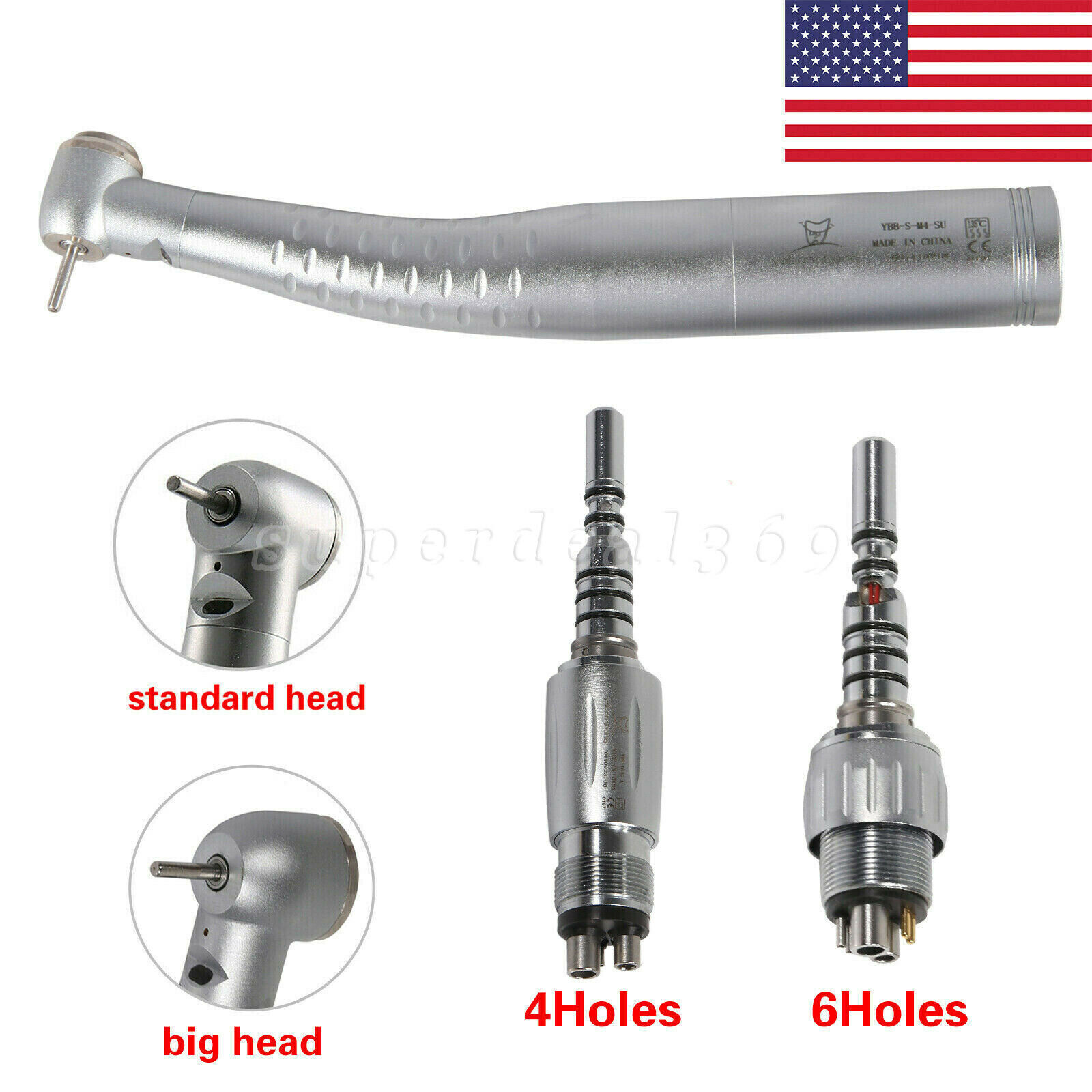 Dental Fiber Optic High Speed Handpiece / LED Quick Coupling 4/6Hole Swivel CE