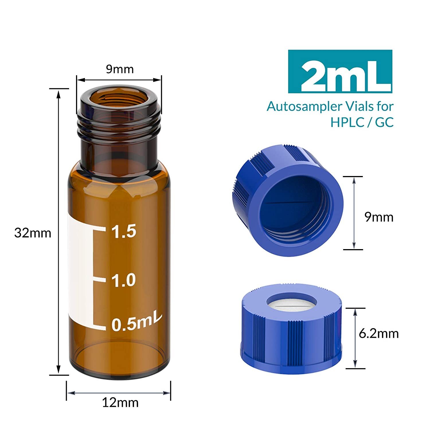 800PCS 2mL Preslit Septa Autosampler Vials 9-425 HPLC Graduation GC Agilent Caps
