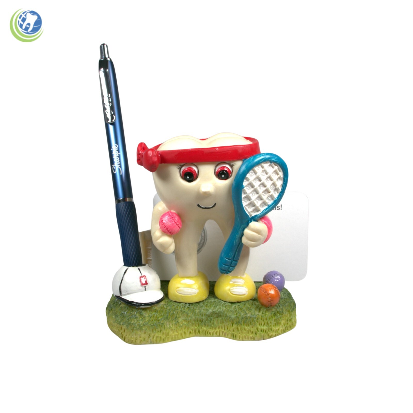 Dental Office Decorative Figurine Card Holder Tooth Molar Tennis Player Gift