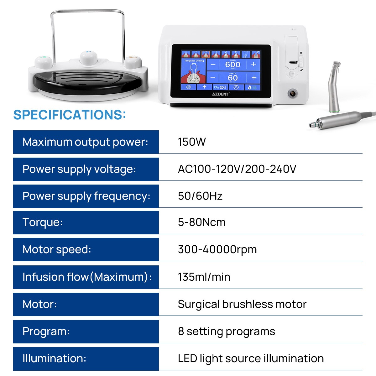 Dental Surgical Brushless LED Implant Motor System /Disposable Irrigation Tube