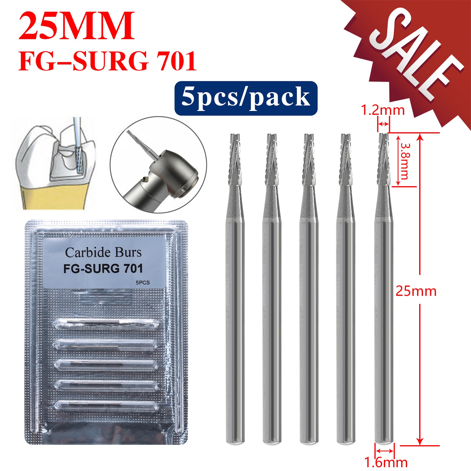Dental Surgical Burs 25mm Carbide Bur Friction Grip FG Tapered Fissure Bur po