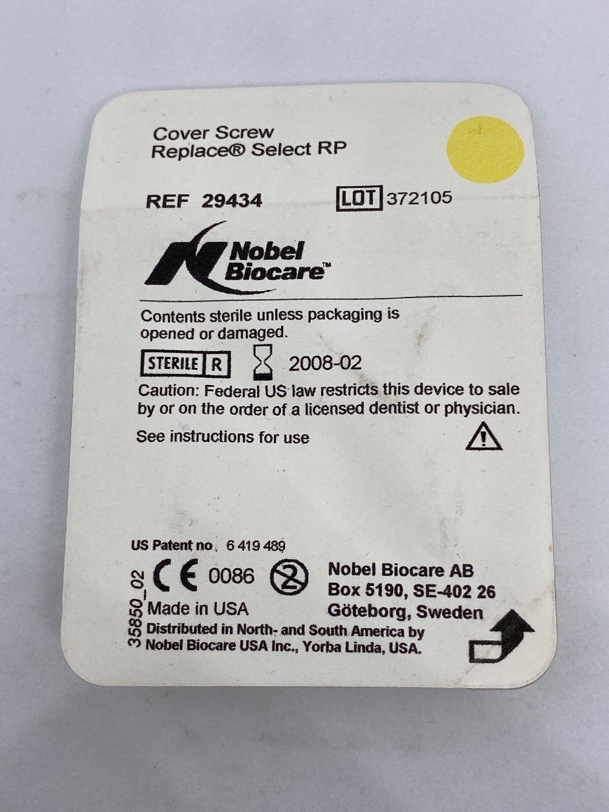 CLEARANCE NOBEL BIOCARE! COVER SCREW NobRpl WP REF 29434- NEW/SEALED