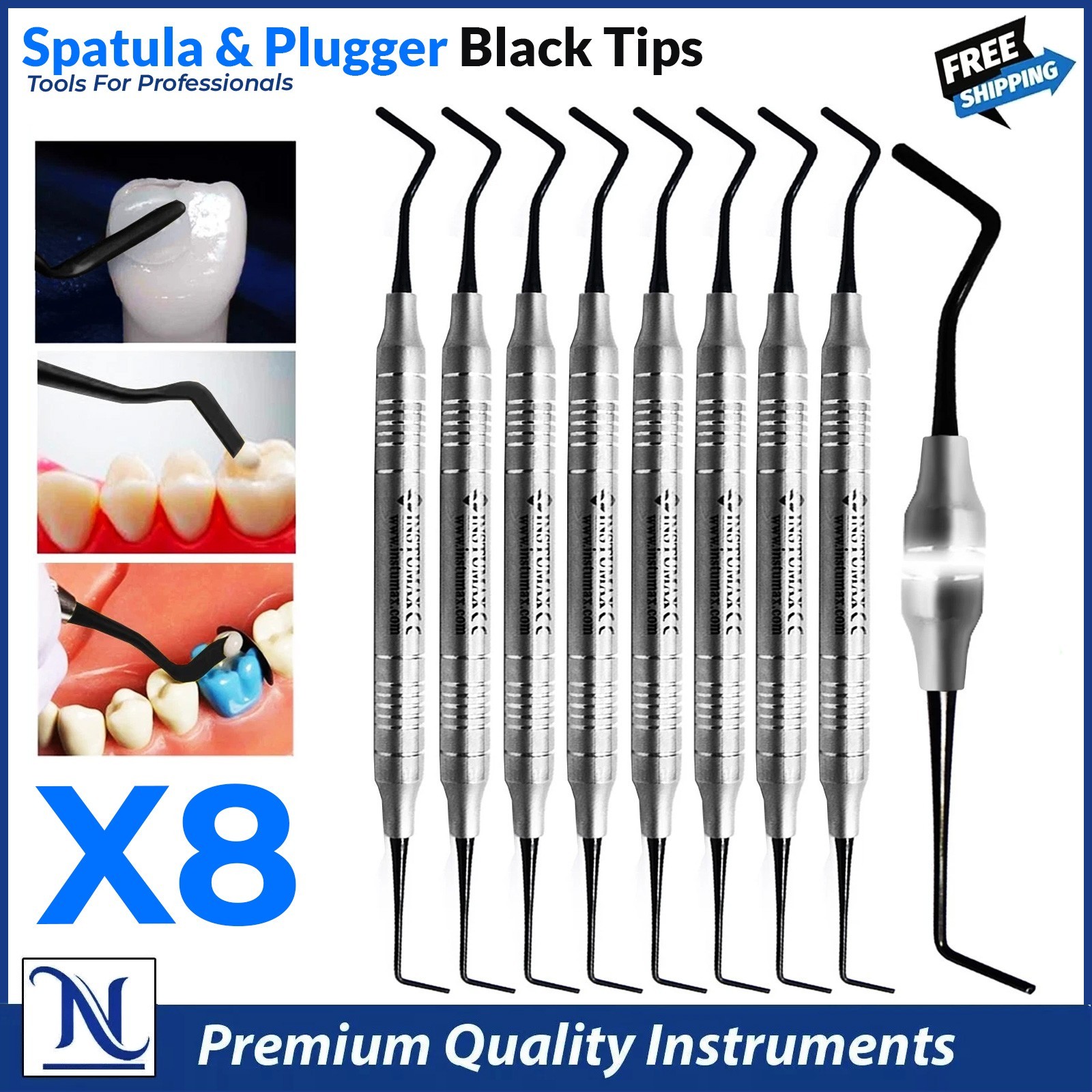 X8 Dental Composite Filling Instruments Spatula & Plugger Black Color Tips