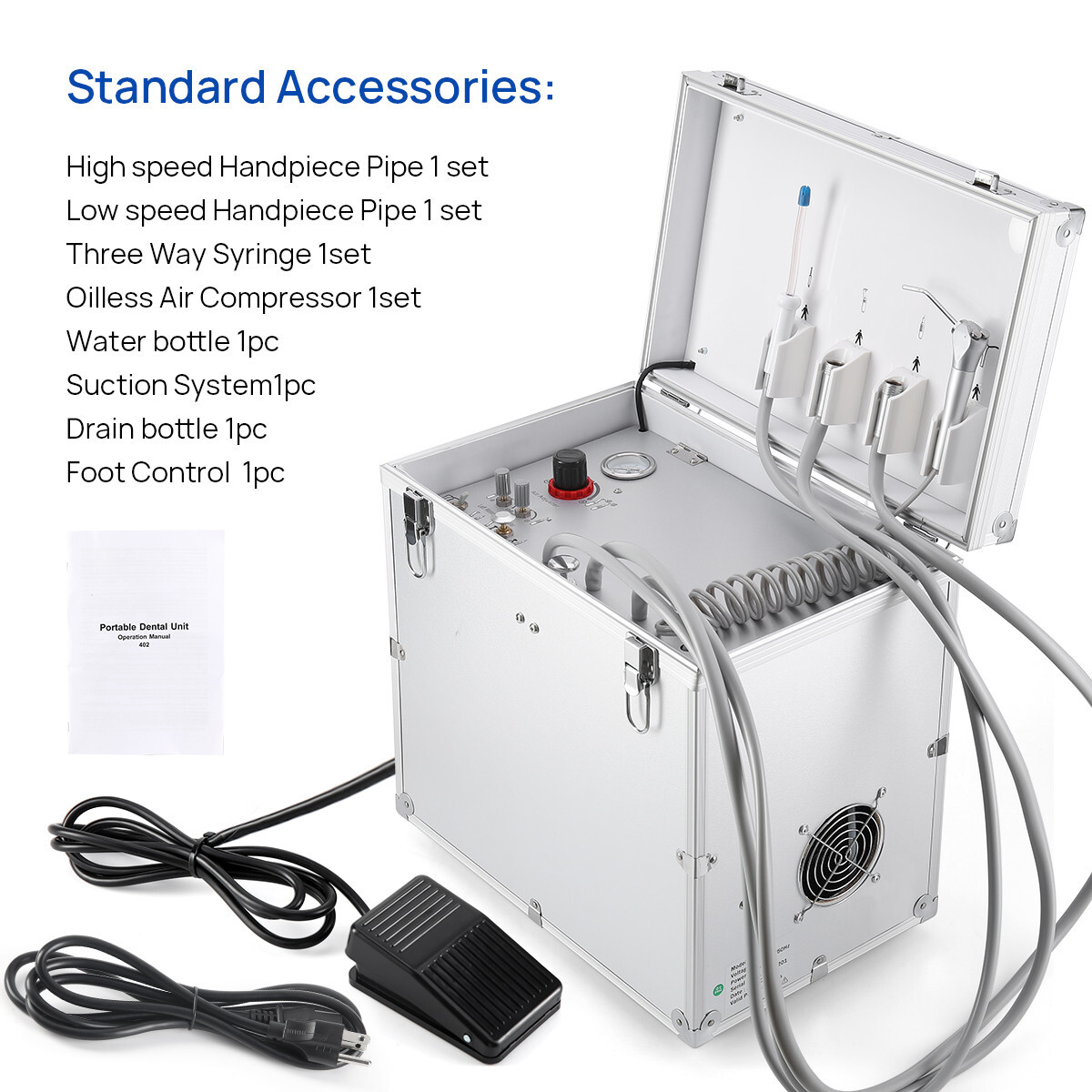 Dental Mobile Delivery Unit Treatment Case Air Compressor Syringe Suction 4Hole