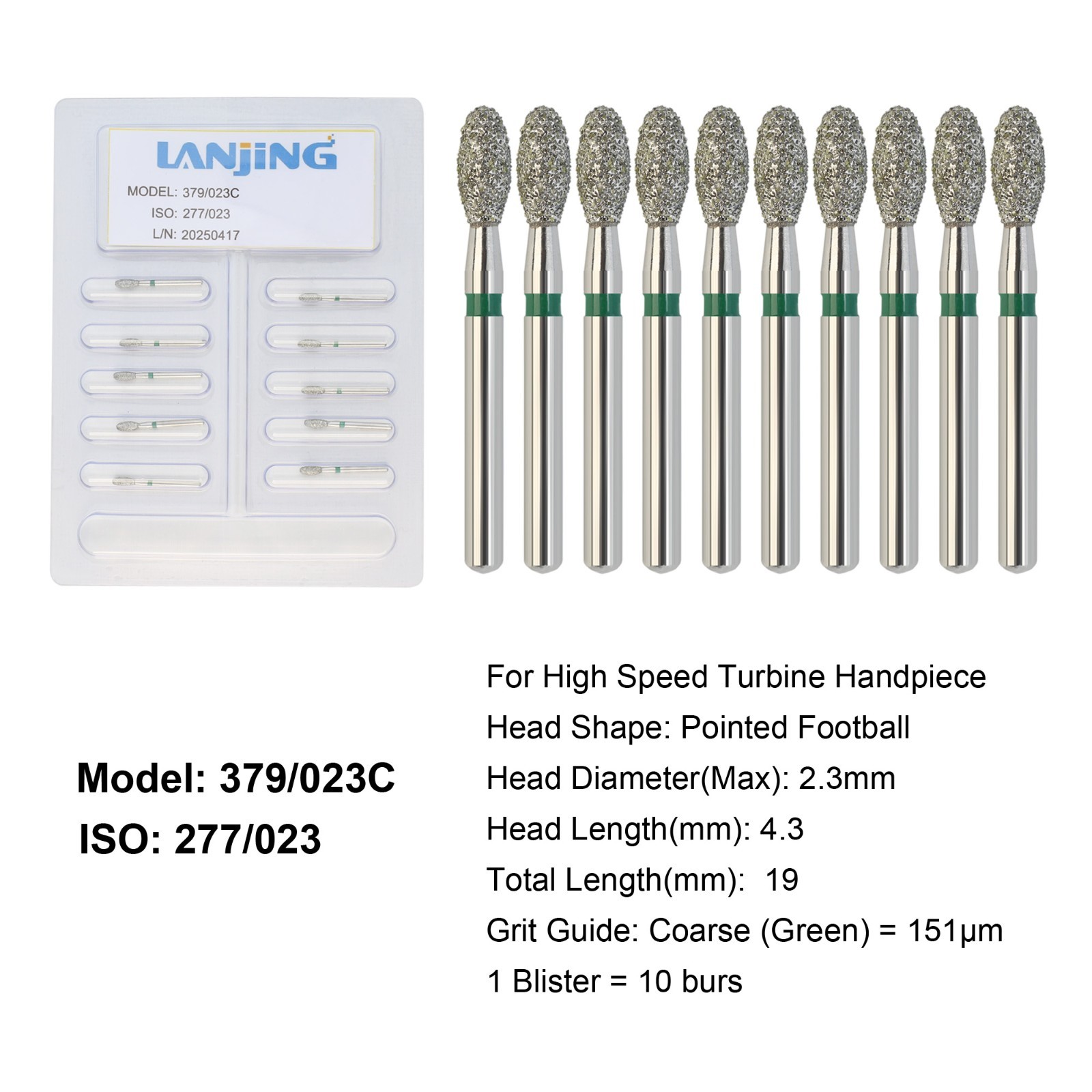 Dental Diamond Burs Football FG Coarse 379/023C High Speed Friction Grip