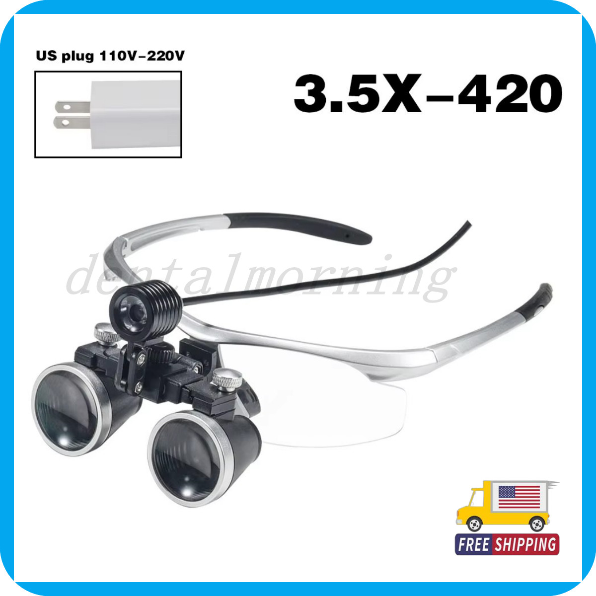 3.5X US Plug Dental Binocular Loupe Medical Operating Surgery Magnifier Silver