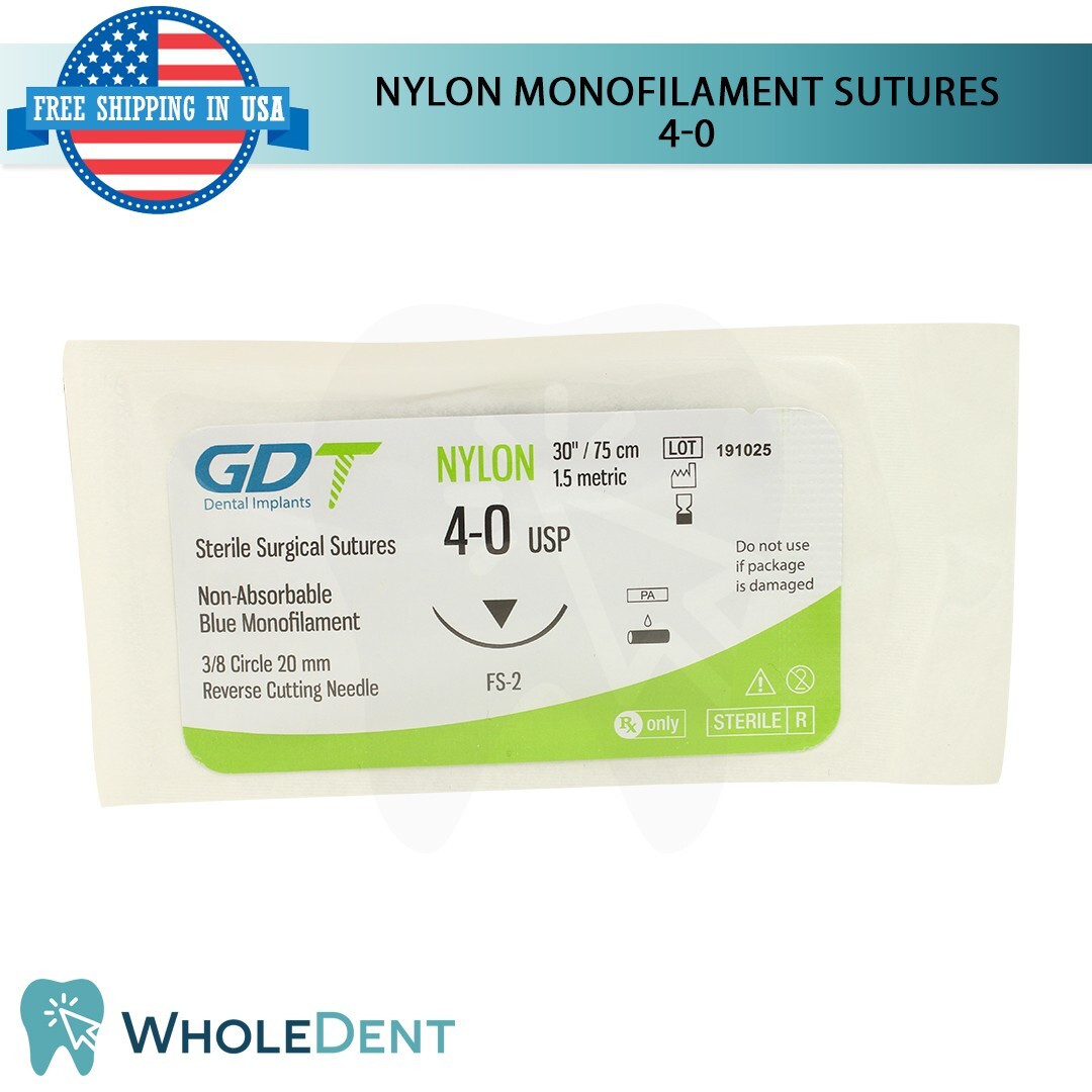 1X Atraumatic Nylon Suture Sewing Thread 3/8 Circle Reverse Sterile 4-0