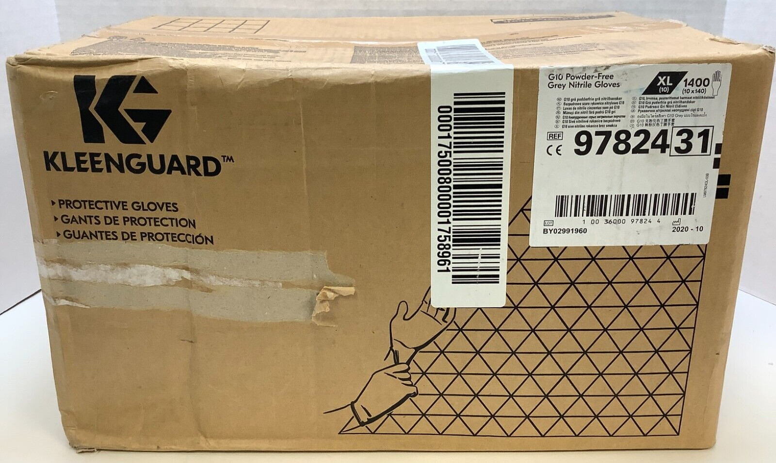 Kleenguard 97824 G10 Powder Free Nitrile Gloves, Gray, X-Large, 1400ct