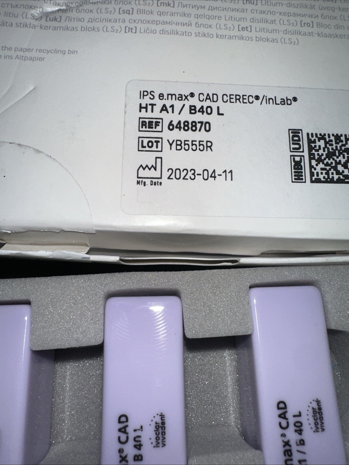 Cerec EMax HT A1 / B 40 L Ivoclar. FOR Two (2) Block Bridge