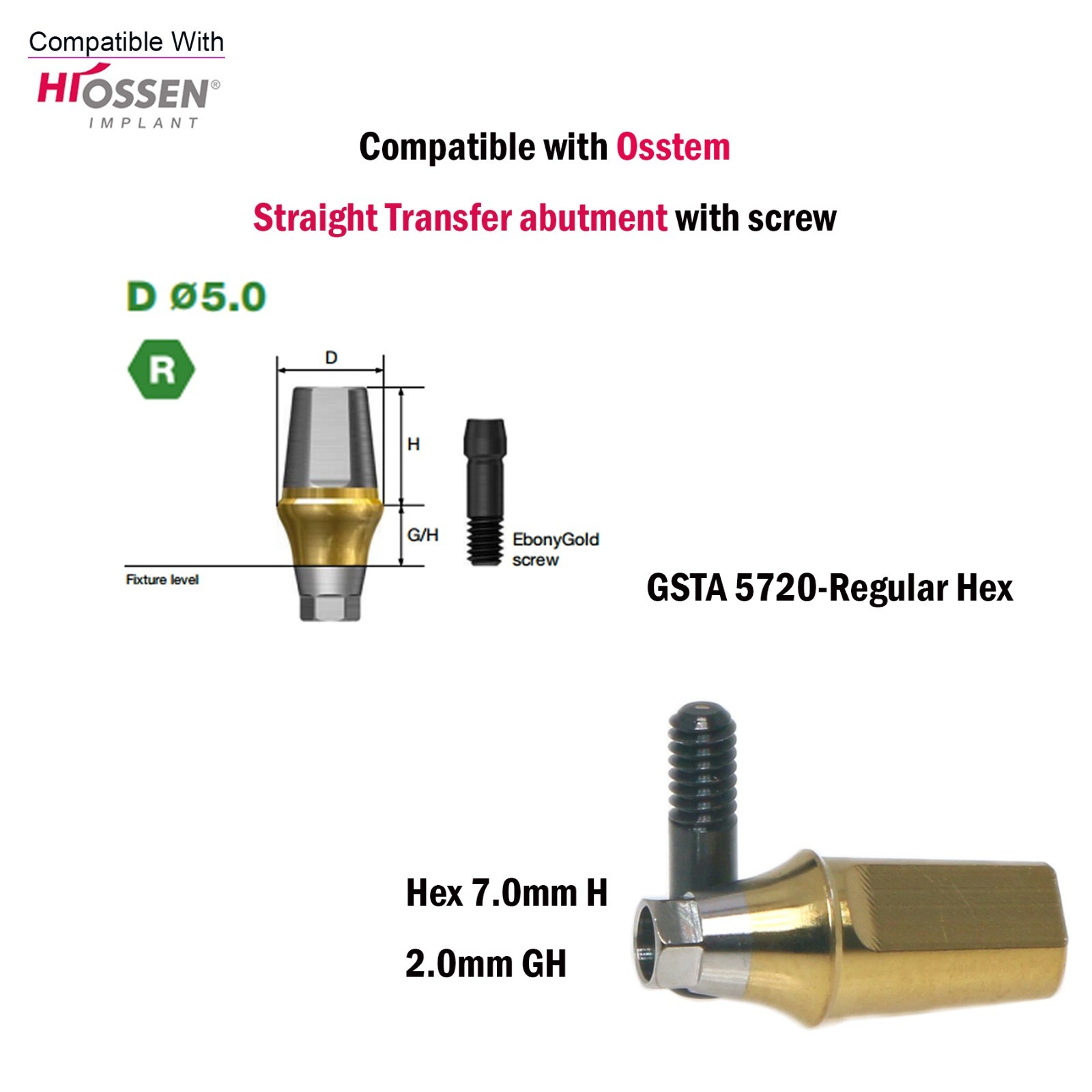 Titanium Straight Cemented Abutment D4.5/5.0/6.0 For Osstem Hiossen TS Regular
