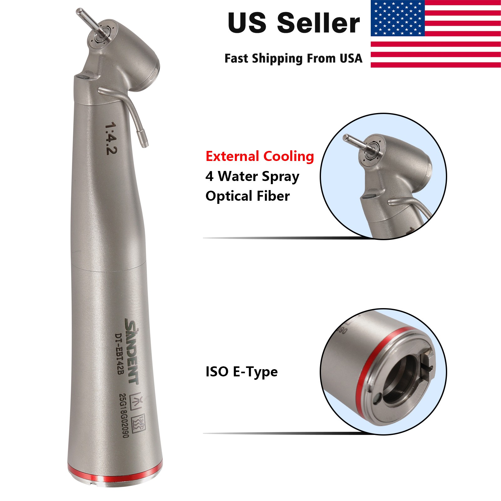 Dental Optic Fiber LED 1:4.2 Increasing Handpiece 45°Angle Head External Channel
