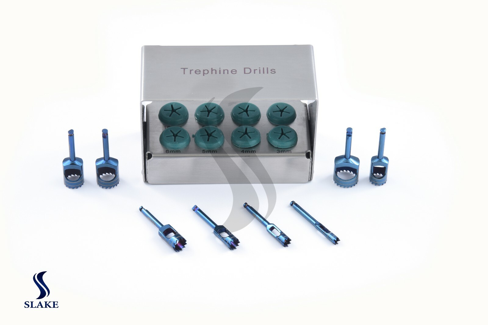 Dental Trephine Drills Kit 8 Pcs Implant Blue Titanium Coated & Bur Holder CE