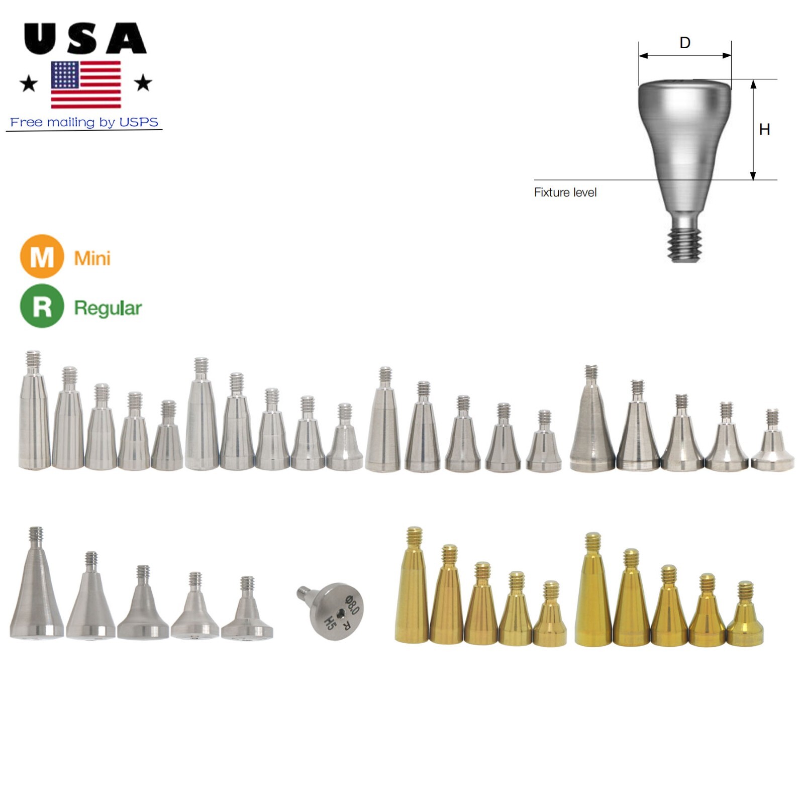 Hiossen Mini/Regular Hex Implants Locator/Healing Abutments Lab Analog Scan Body