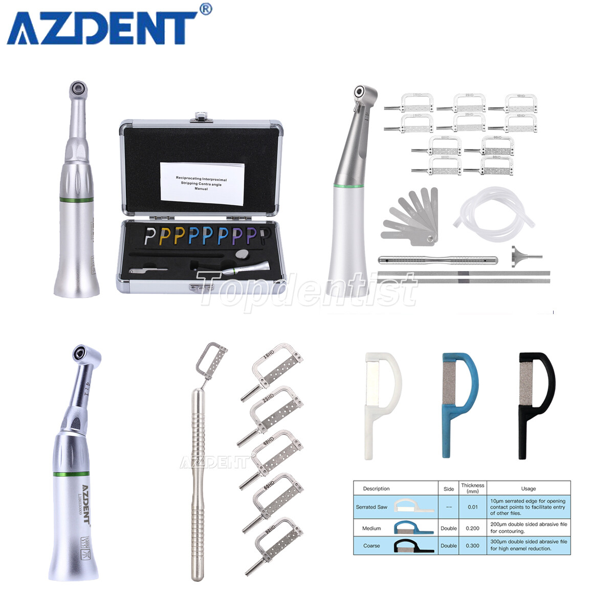 Dental 4:1 IPR Interproximal Contra Angle Low Speed Handpiece Strips Kit 15-90HD