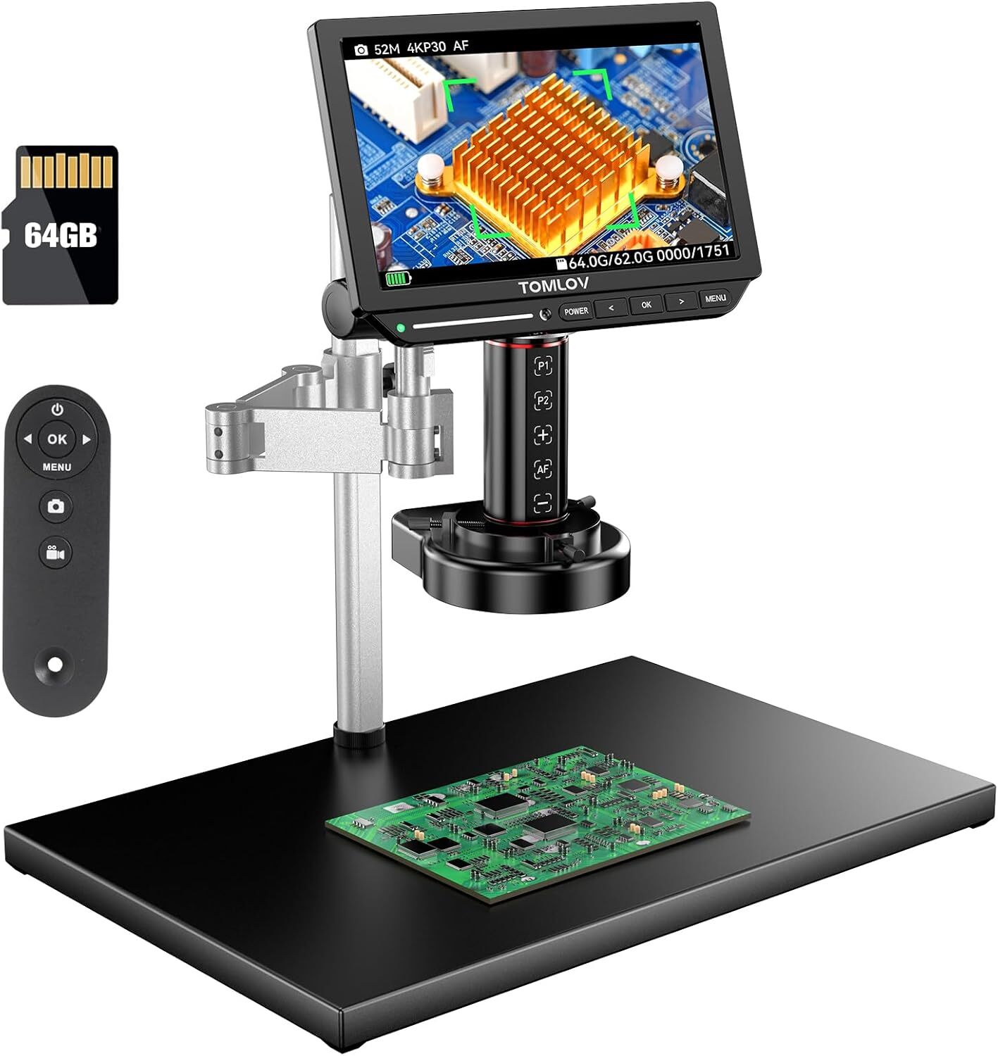 TOMLOV 4K Autofocus Digital Microscope 10.1″ Spin Flex Arm Soldering Microscope