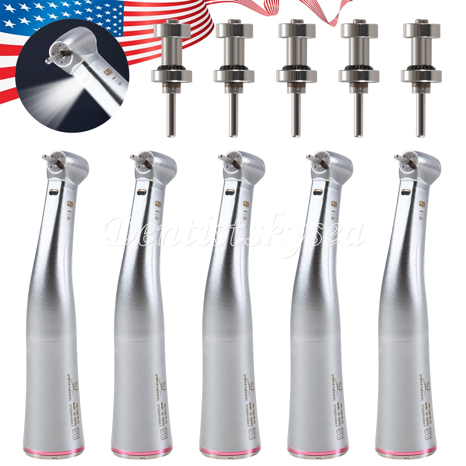 Mini Head Dental 1:5 LED Contra Angle Fiber Optic Handpiece / Cartridge Bearing