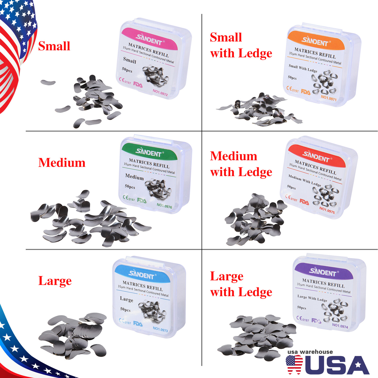 50Pcs/1box Dental Metal Matrices Matrix Band Sectional Contoured Refill SML 35μm