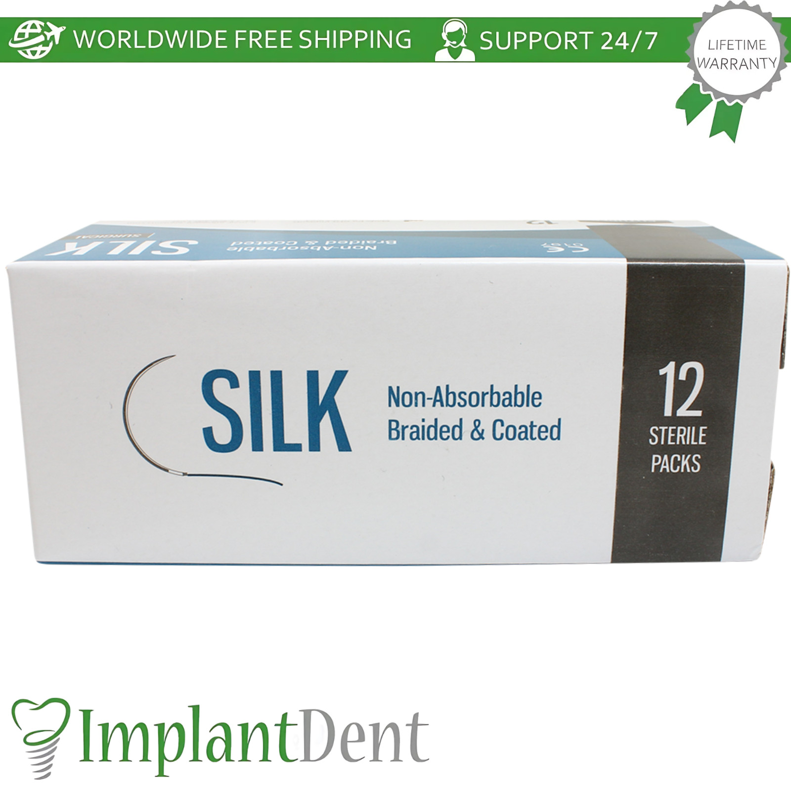 X5 Braided Silk Dental Thread Black Silicone 12pcs SteriIe Individual Packs