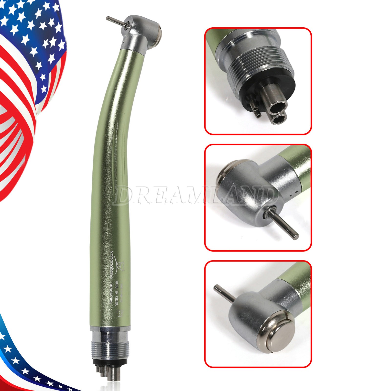 Yabangbang Dental High Speed Handpiece Air Turbine Push Button 2/4 Hole Green
