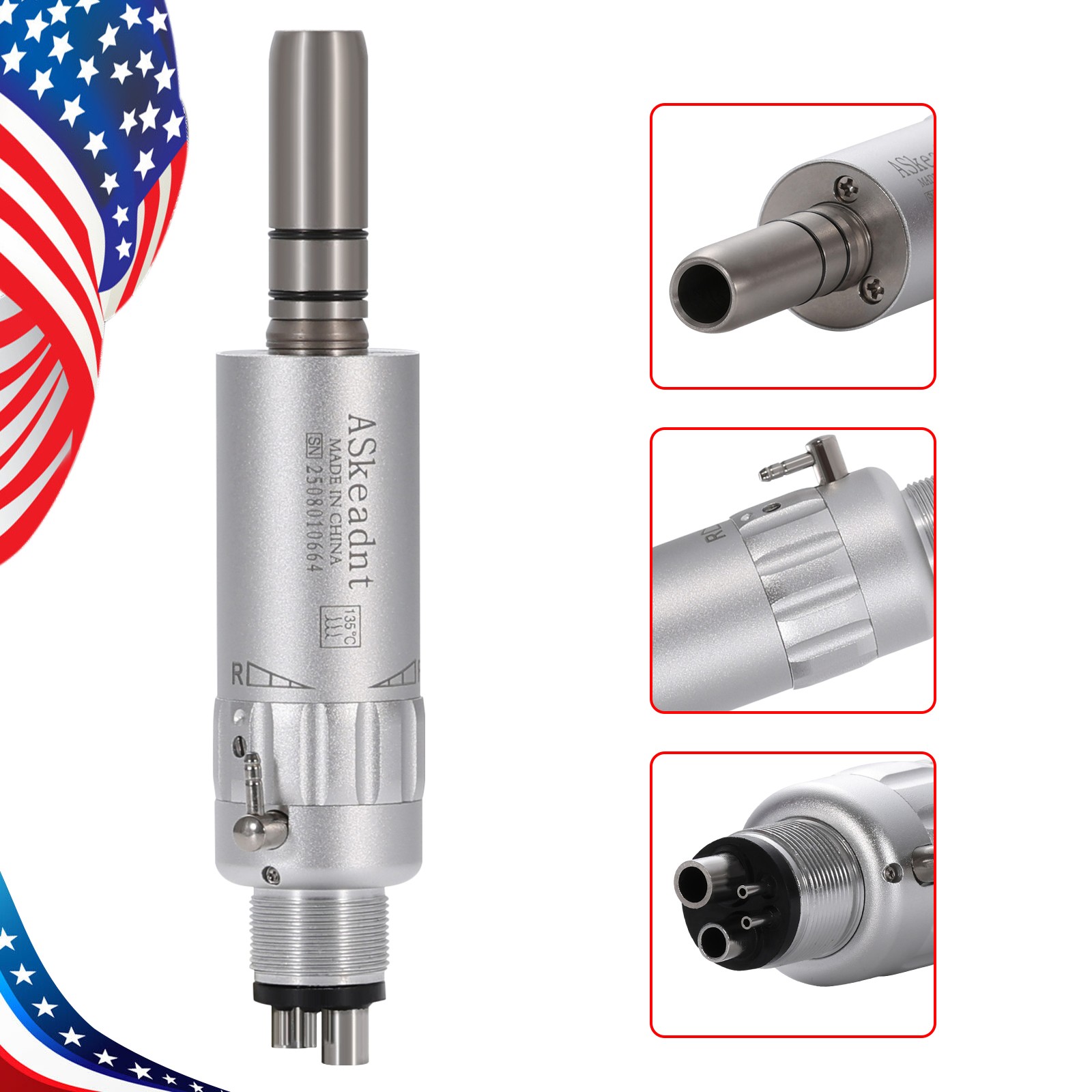 ASkeadnt Dental Low Slow Speed E-type 4 Hole Air Motor Handpiece Connector USA