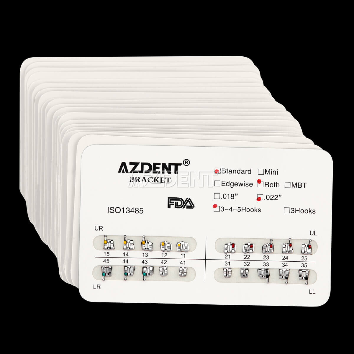 USA AZDENT Dental Orthodontic Brackets Braces Standard Roth .022 Hooks 3-4-5