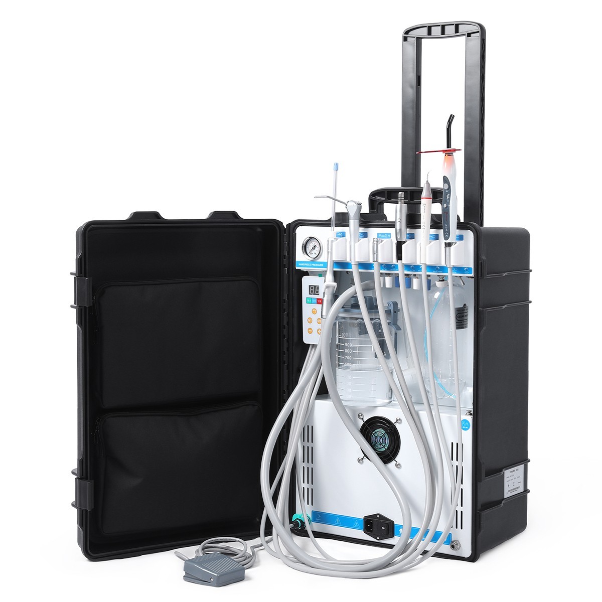 FDA Portable Dental Unit Cart Air Compressor Scaler Curing Light+Handpiece set