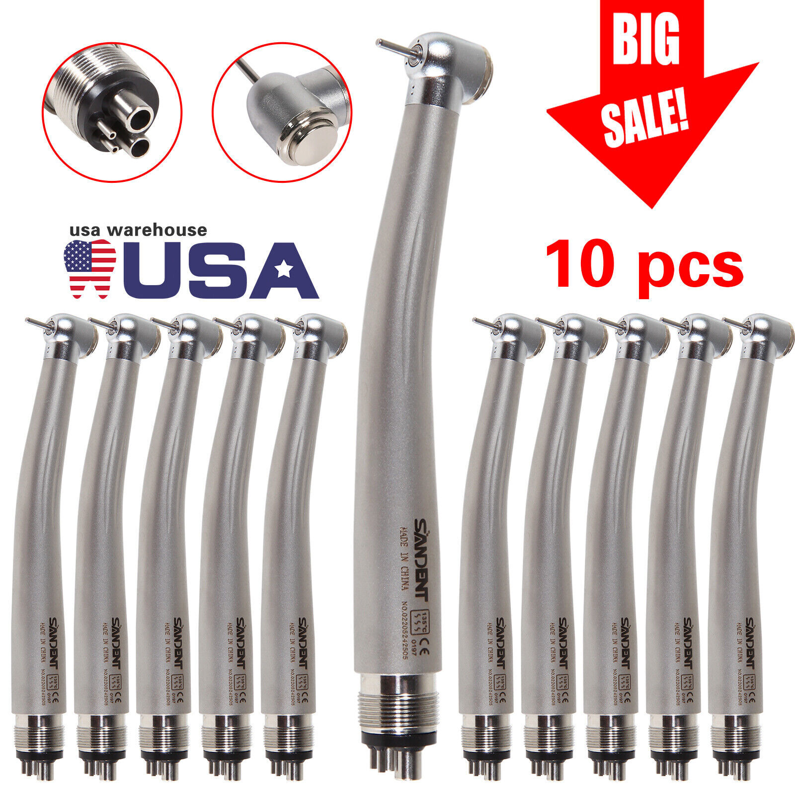 10 pcs SANDENT NSK Pana Max Style Dental High Speed Turbine Handpiece 4-Hole Tip