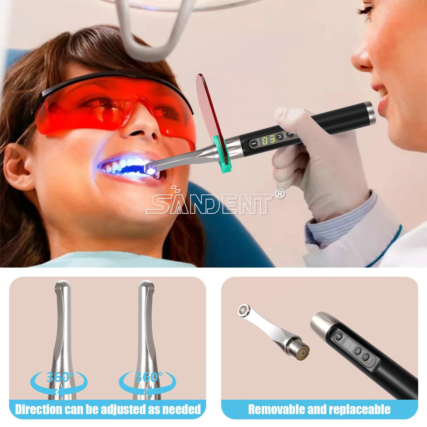 For Woodpecker Dental Wireless Curing Light Lamp iLED 1 second Curing 2500mw/c㎡