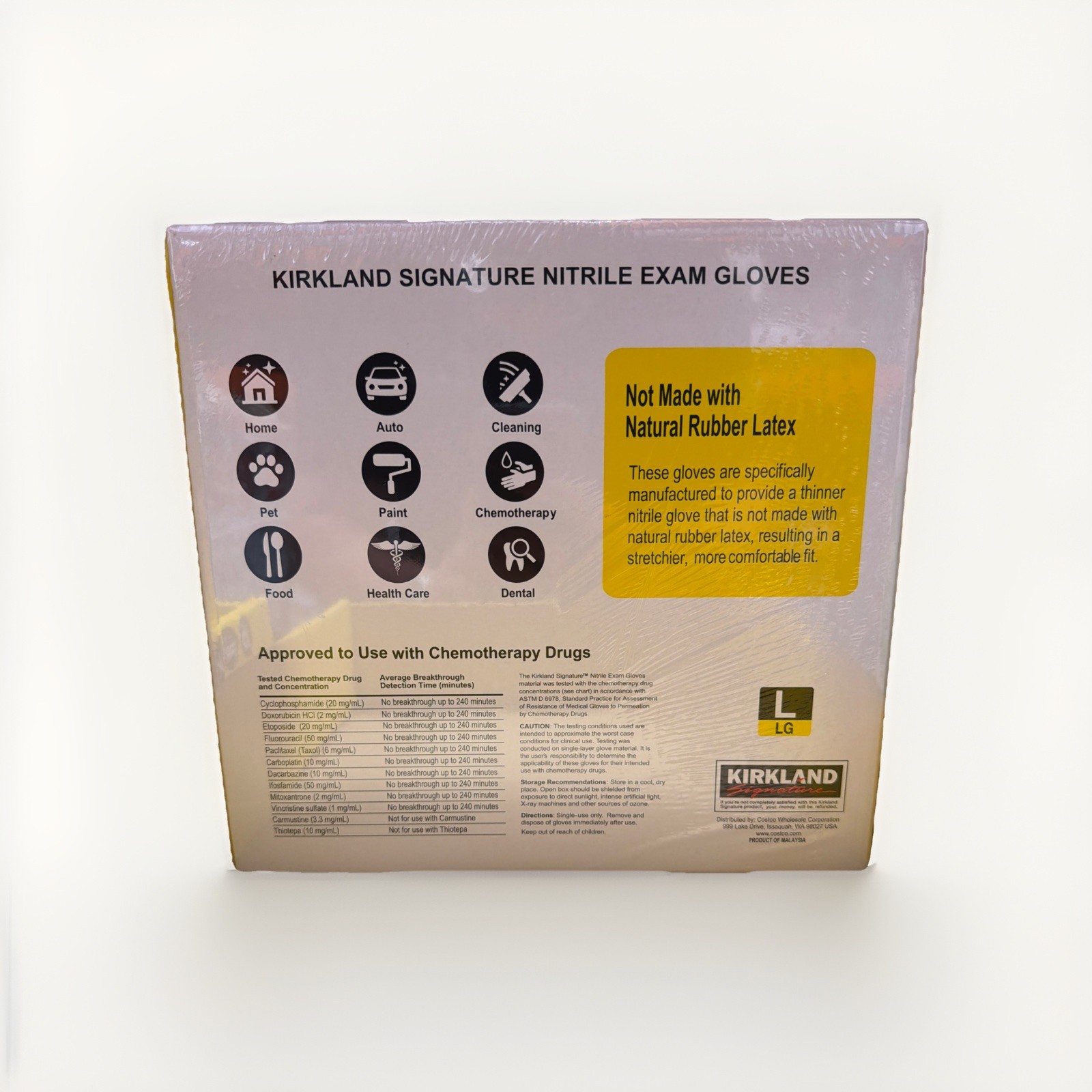 Kirkland Signature Nitrile Exam Multipurpose Gloves, Large – 400,( Count 2-200)