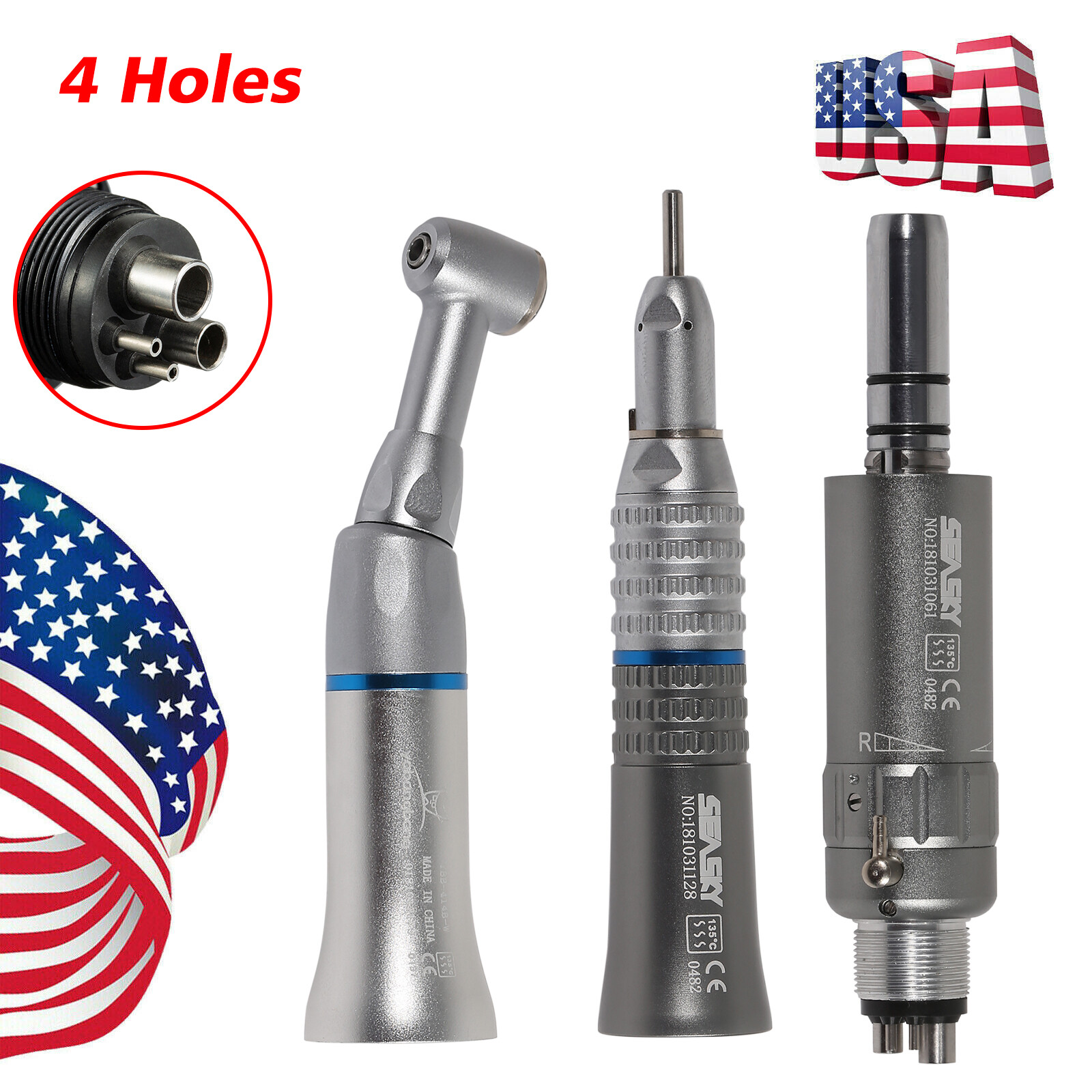Dental Slow Low Speed Handpiece Contra Angle Straight Air Motor 2/4 Hole USPS