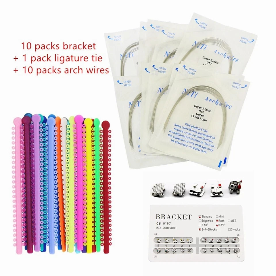 Dental Orthodontic Ligature Ties NiTi Arch Wire 0.022 Roth Brackets Braces Kit