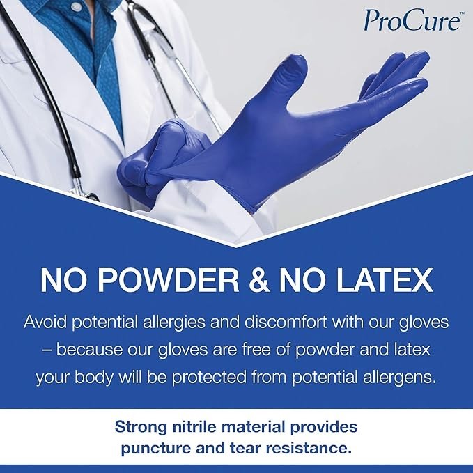 ProCure Disposable Nitrile Gloves, 200 Count, Powder Free, Rubber Latex Free, XL