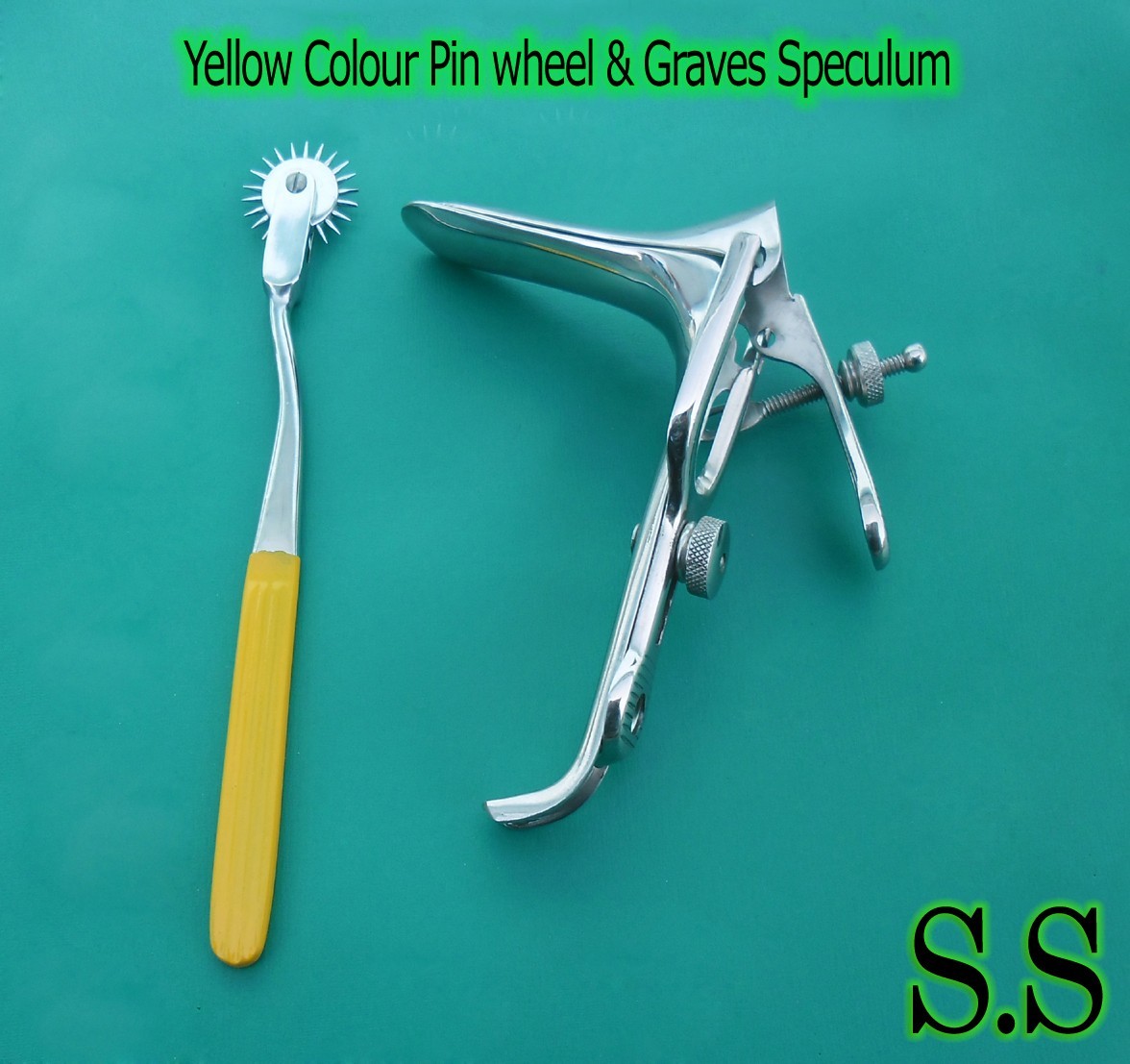 Graves Vaginal Speculum Small & Yellow Colour Pin wheel Gynecology Instrument