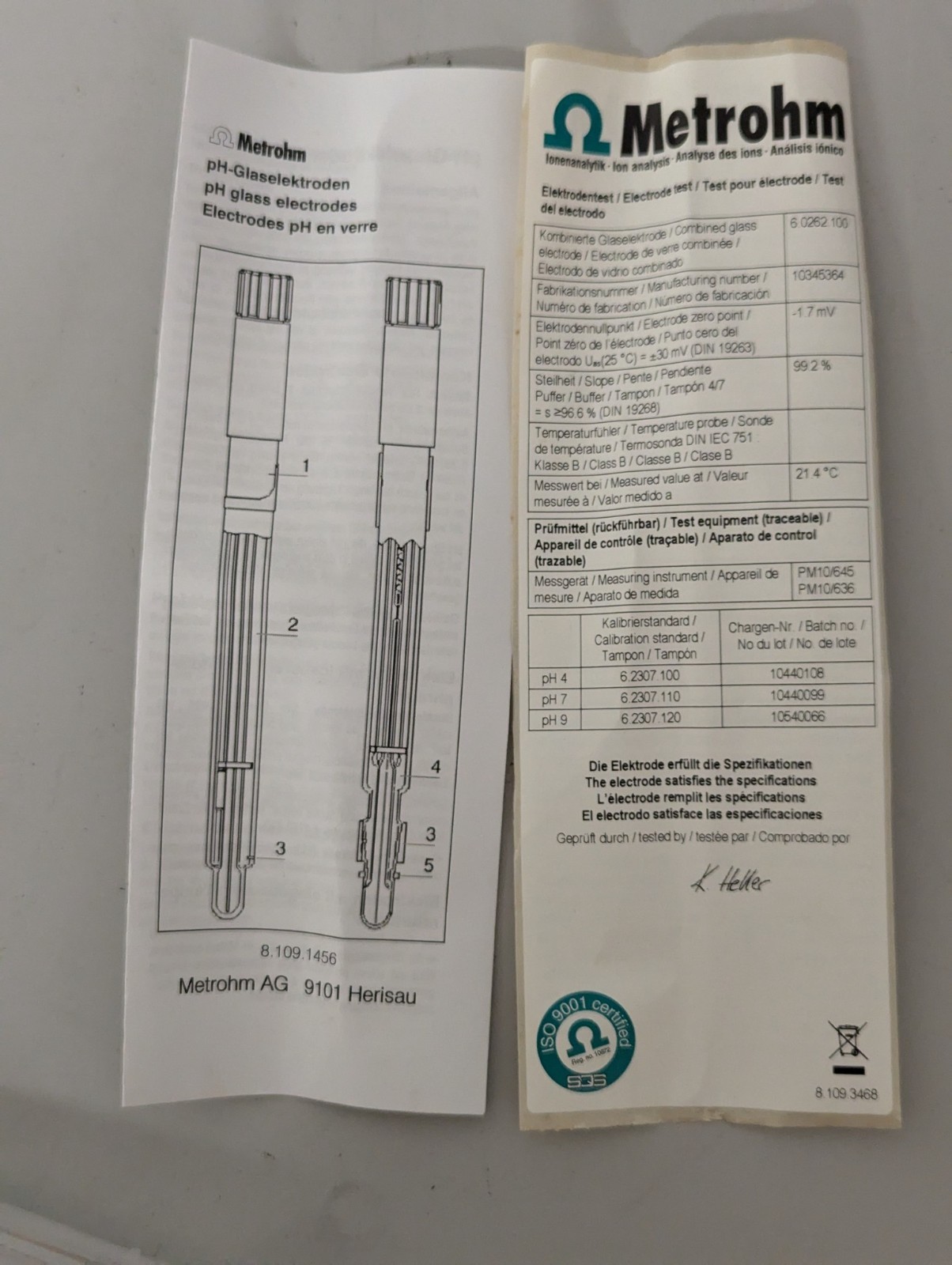 Metrohm LL Electrode Plus 6.0262.100 pH 0…13/0…80 degrees C 3M KCl