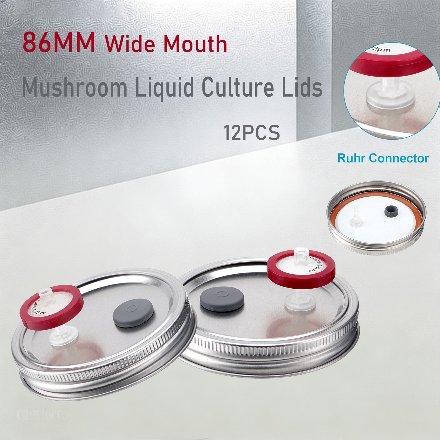 12x Liquid Culture Lids For Wide Mouth Jar 86mm , Mycology, Mushroom Growing