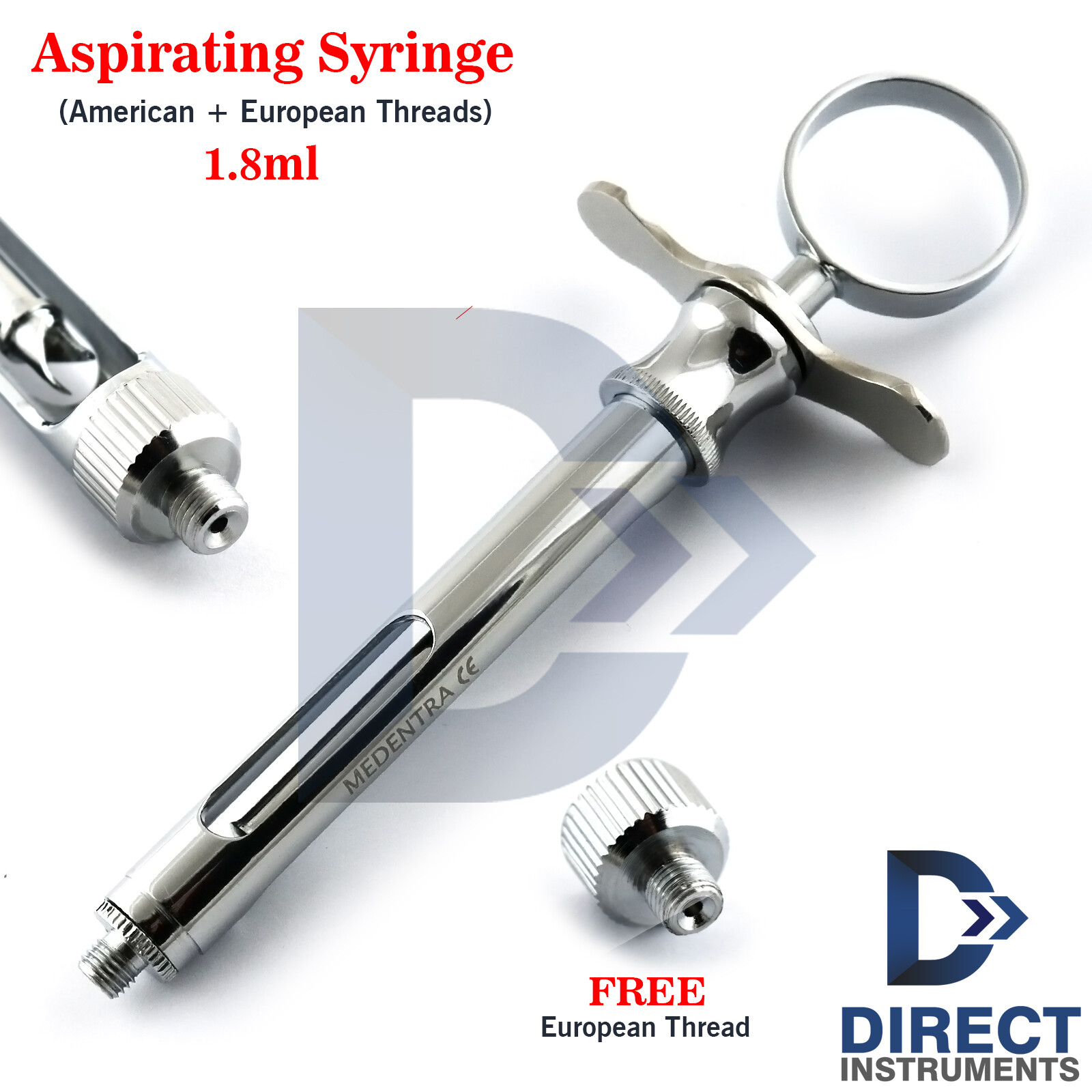 Dental Aspirating Syringe 1.8ml Anesthetic Thumb Ring Plunger AMR+EUR Threads CE