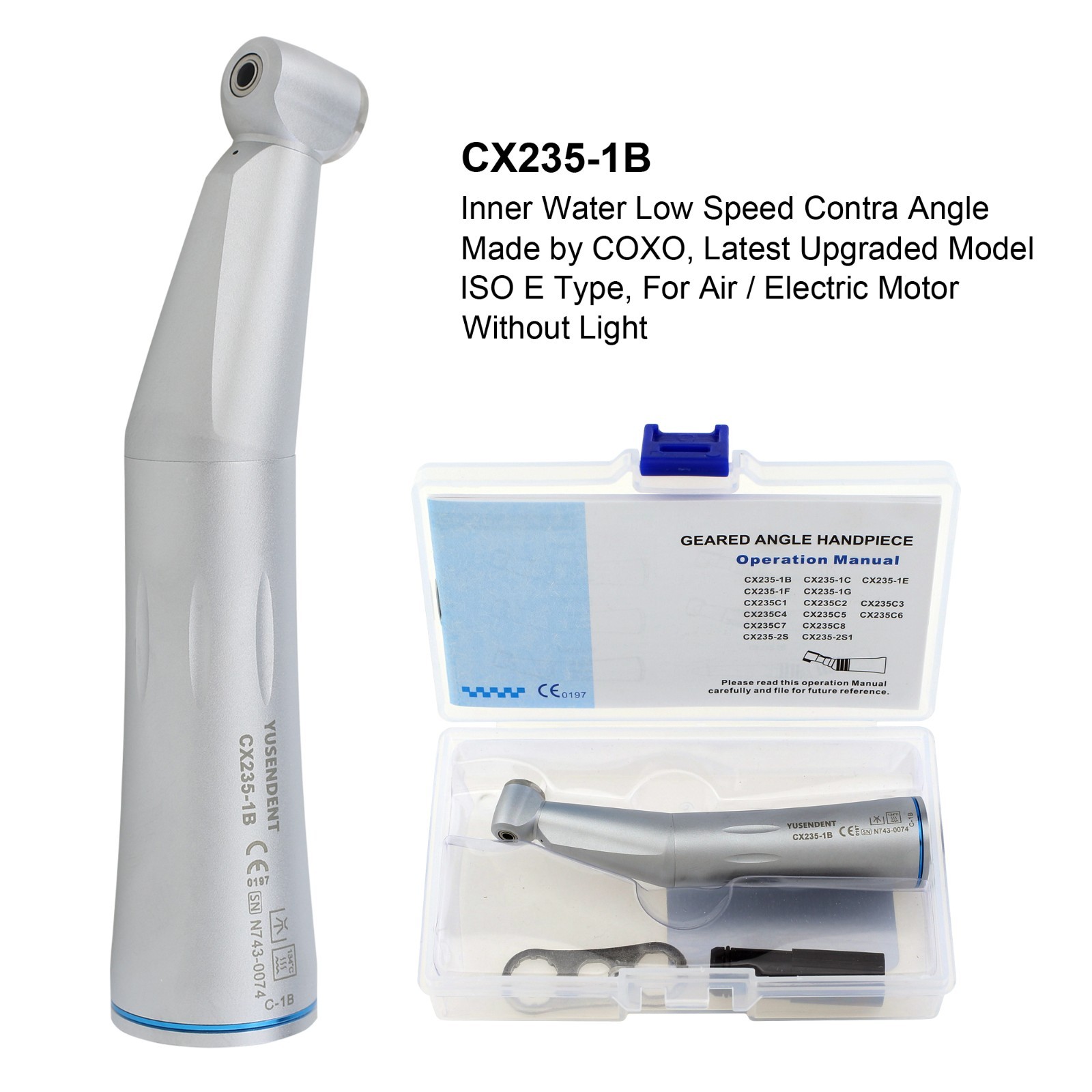 COXO Dental Inner Water Contra Angle Low Speed Handpiece Air Motor 4 Hole M25L