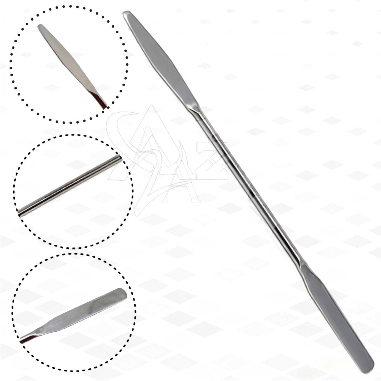 9″ Stainless Steel Double Ended Lab Spatula, Round & Tapered Arrow End