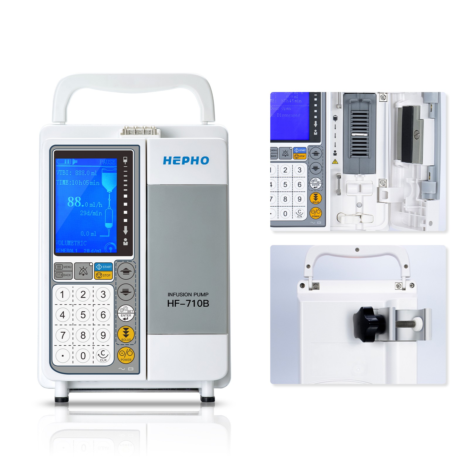 Infusion Pump HF-710B, ±5% Accuracy, 4 Modes, 1200ml/h, 10h Battery, LCD