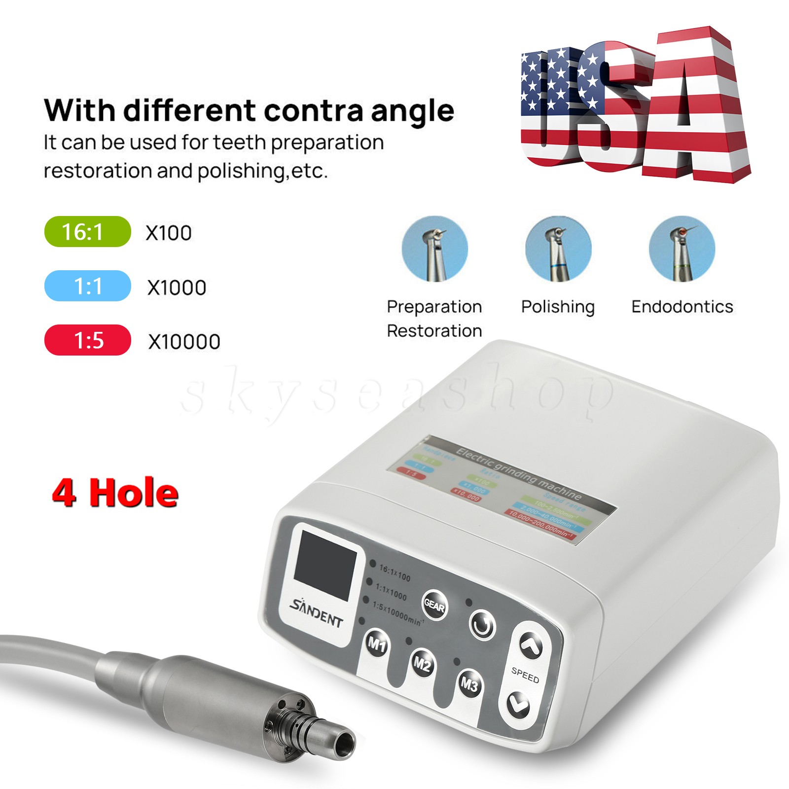 SANDENT Dental Electric LED Brushless Micro Motor fit 1:1/1:5 /16:1 Handpiece