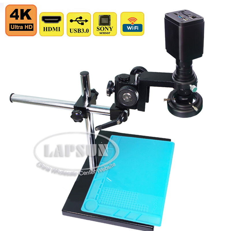 4K 8MP HDMI SONY IMX334 60FPS WIFI USB Industry Microscope Set Camera Stand Kit