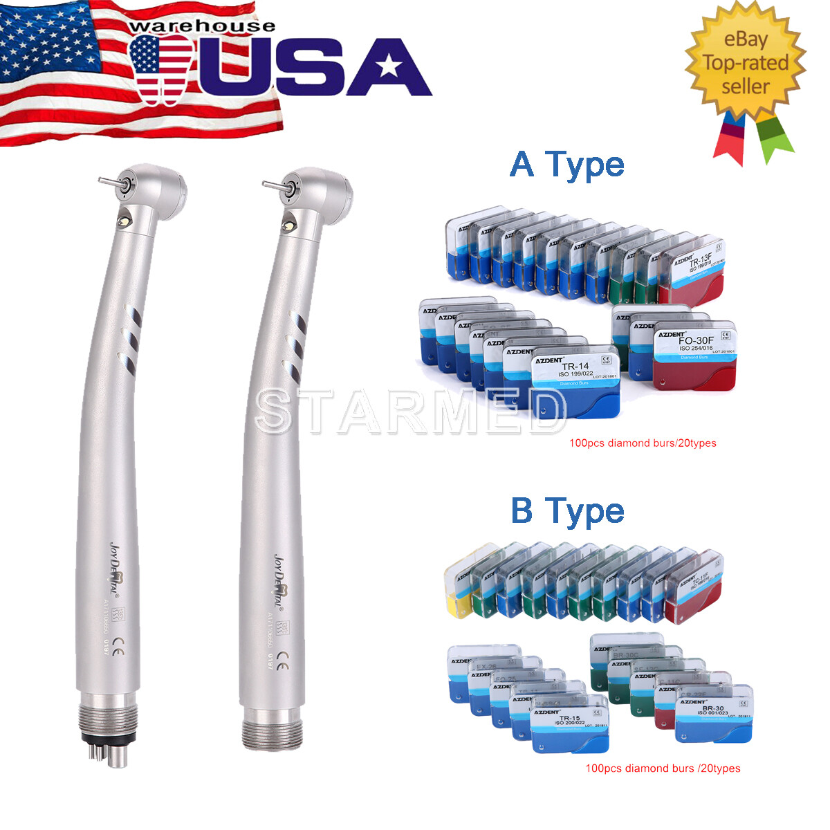 Dental NSK Style LED E-generator High Speed Handpiece 2/4Holes/Dental FG Burs