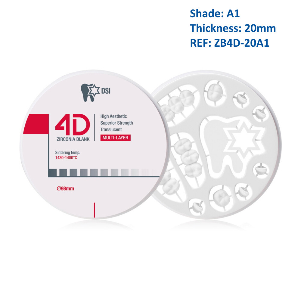 Dental Lab Milling Crown & Bridge DSI 4D Zirconia Blank Disc Thickness 20mm