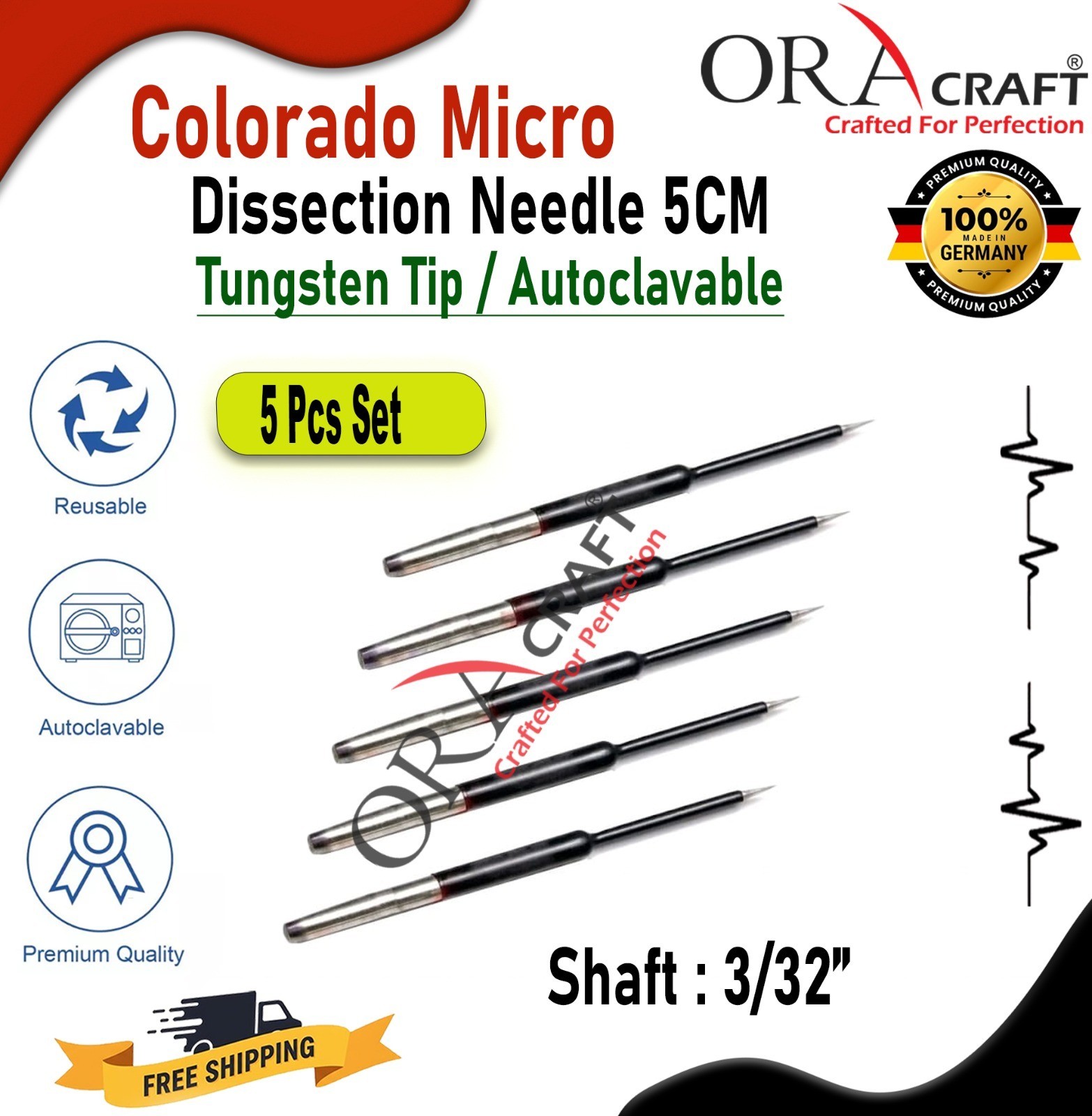 Colorado Micro Dissection Needle 5CM Tungsten Tip/Autoclavable 5 Pcs