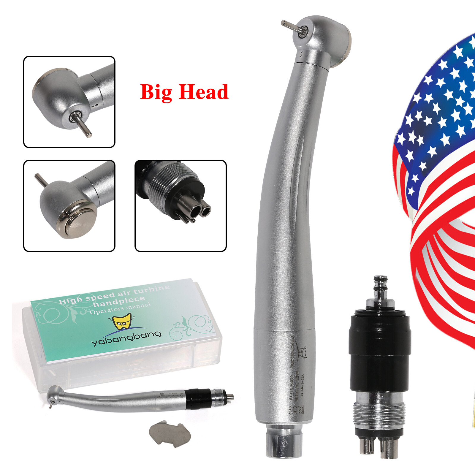 Big Head Dental High Speed Handpiece (LED fiber optic) & 4/6Hole quick Coupler
