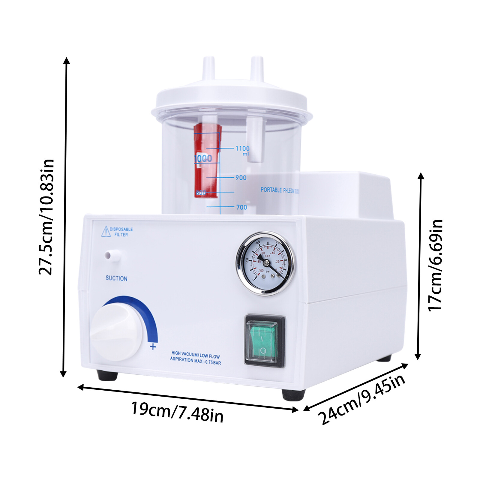 Sputum Mucus Aspirator Machine Portable Phlegm Suction Unit Medical Vacuum Pump