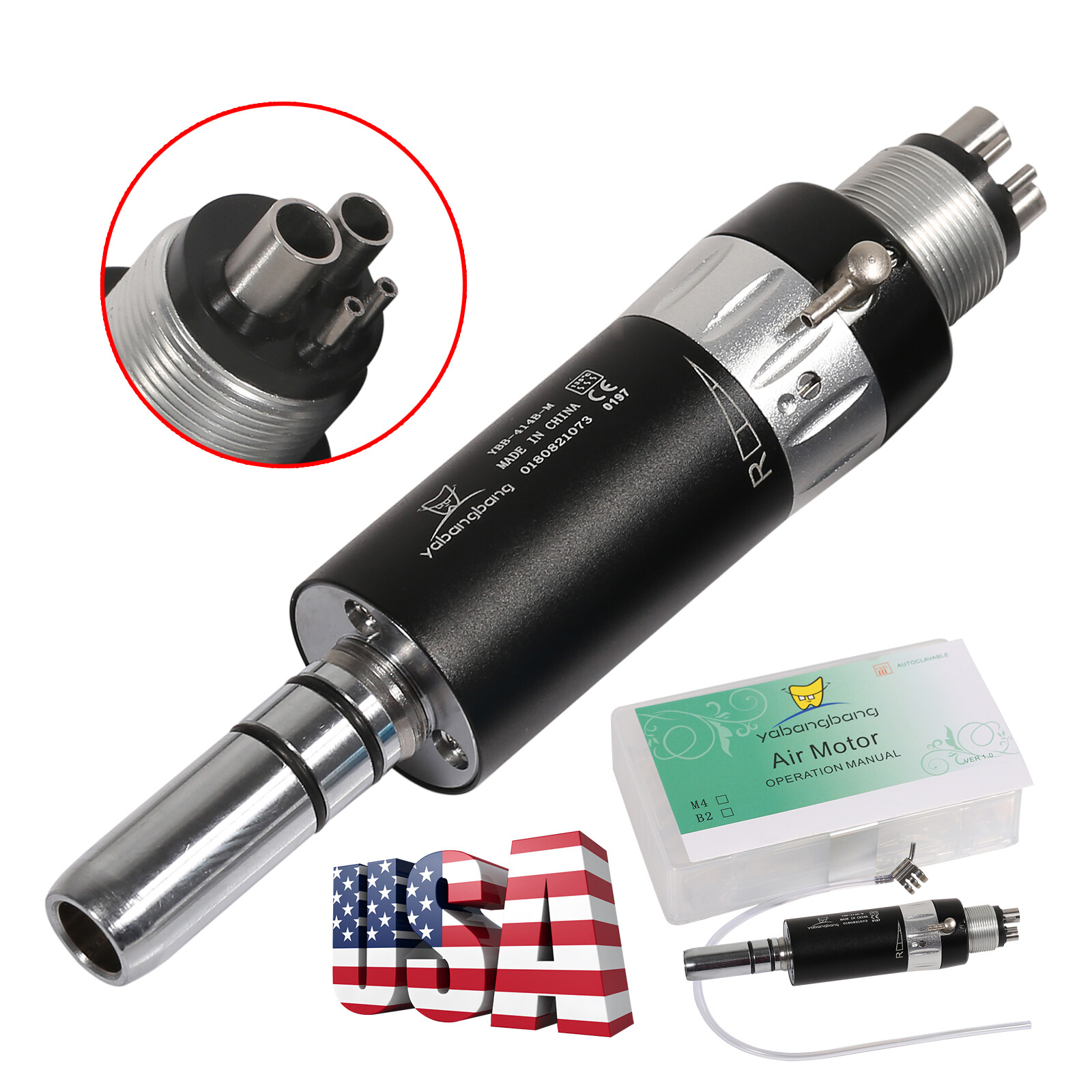 1-5 Yabangbang Dental 4 Hole Slow Low Speed Air Motor Handpiece E-type Colors