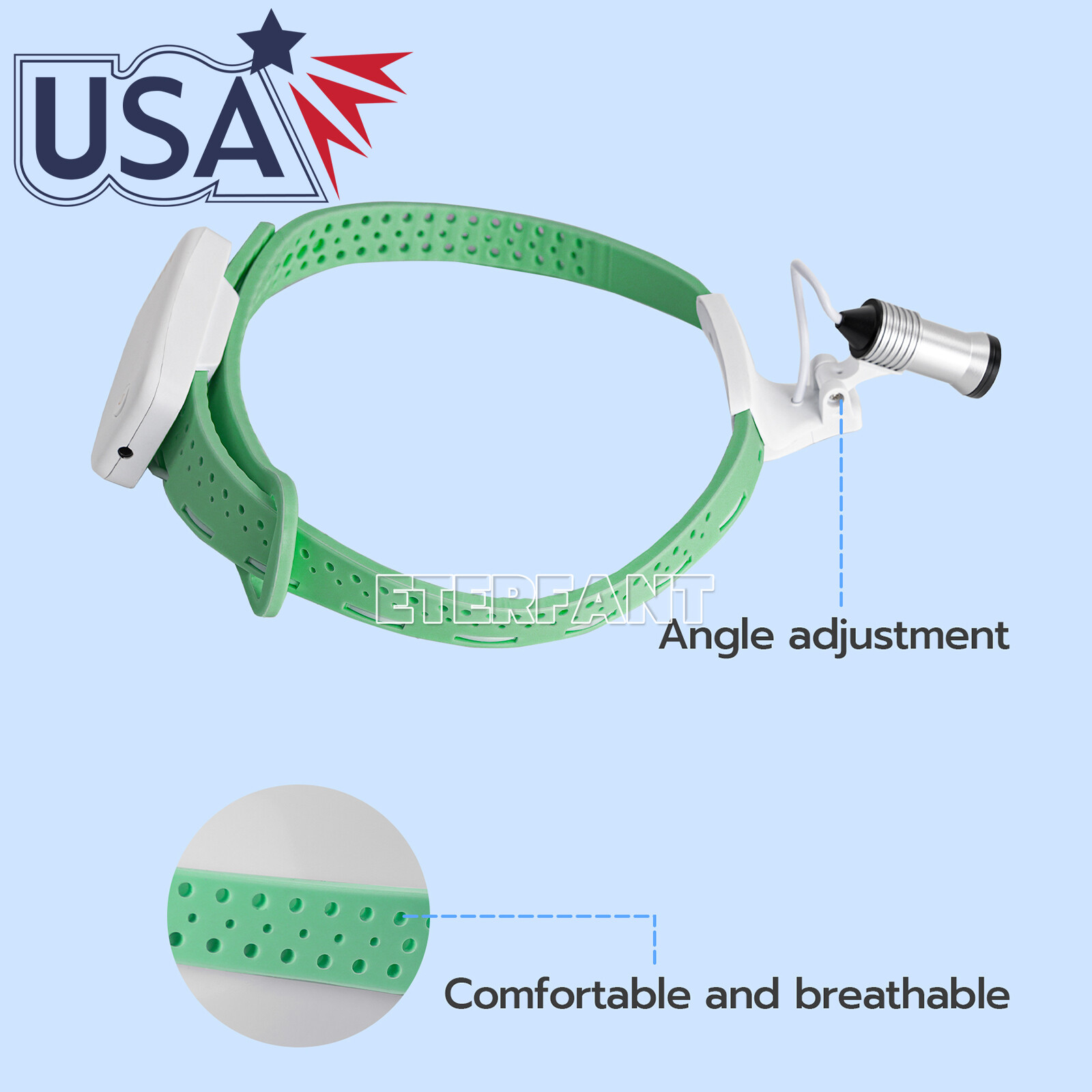 ETERFANT Lightweight Silicone Headlight Lamp Green Dental Surgery Medical 5W LED
