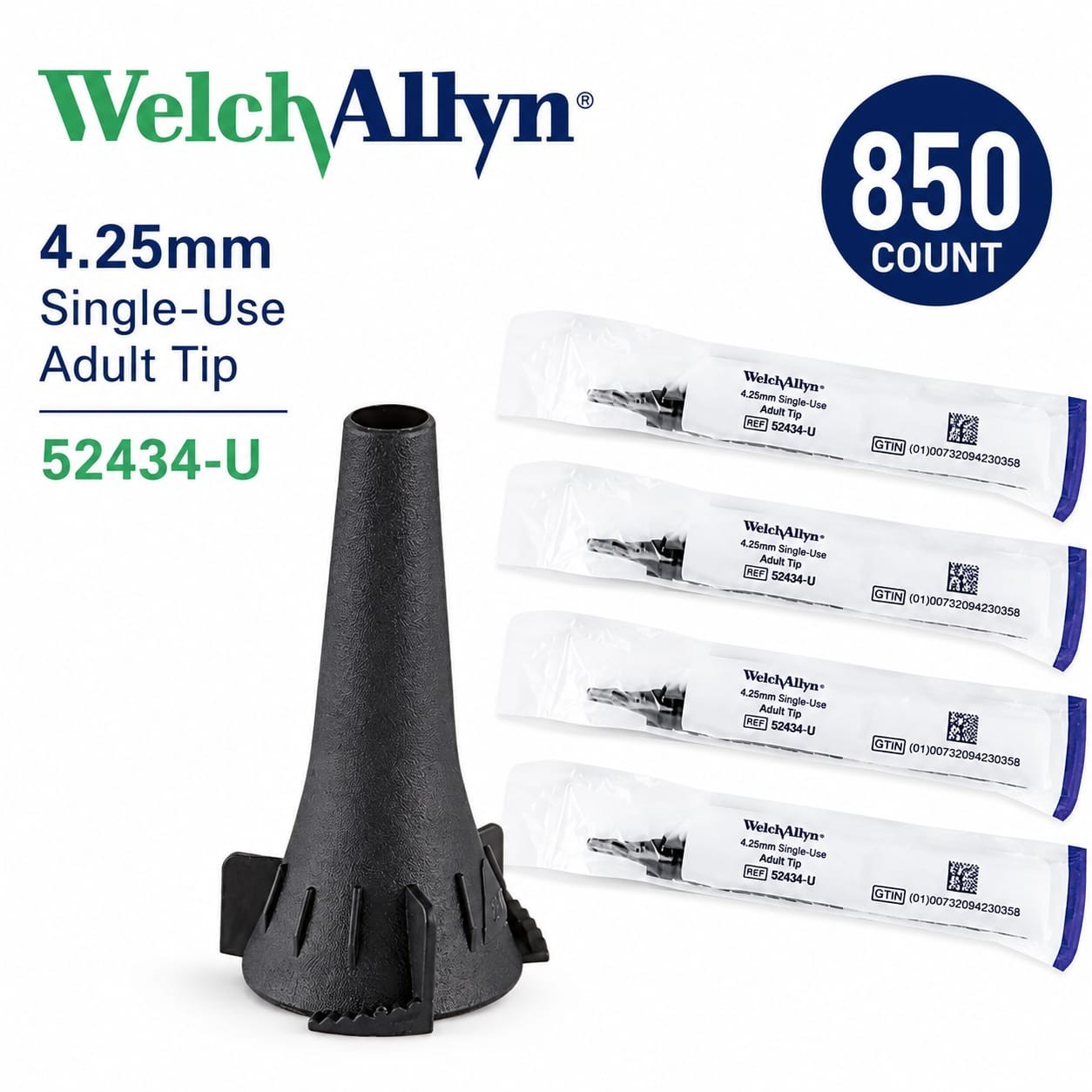 Welch Allyn 52434-U 4.25mm Single-Use Adult Otoscope Specula Tips Latex-Free 850